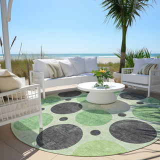 Piper Looms Chantille Geometric ACN1949 Green Machine Washable Area Rug Round Outdoor Lifestyle Image Feature