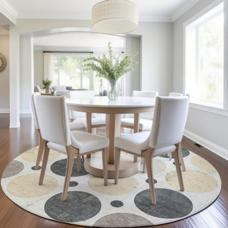 Piper Looms Chantille Geometric ACN1949 Ivory Machine Washable Area Rug Round Lifestyle Image Feature