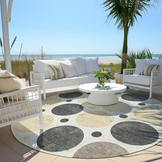Piper Looms Chantille Geometric ACN1949 Ivory Machine Washable Area Rug Round Outdoor Lifestyle Image Feature