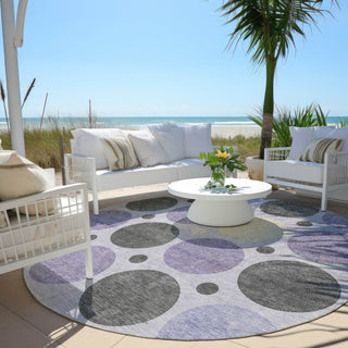 Piper Looms Chantille Geometric ACN1949 Lavender Machine Washable Area Rug Round Outdoor Lifestyle Image Feature