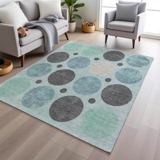 Piper Looms Chantille Geometric ACN1949 Teal Machine Washable Area Rug Lifestyle Image Feature