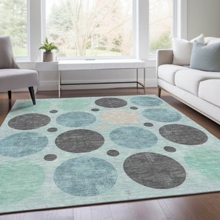 Piper Looms Chantille Geometric ACN1949 Teal Machine Washable Area Rug Lifestyle Image Feature