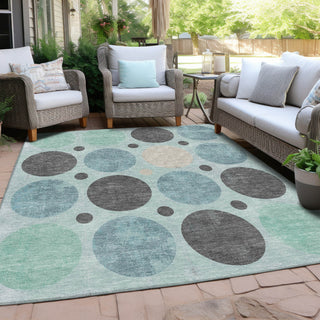 Piper Looms Chantille Geometric ACN1949 Teal Machine Washable Area Rug Outdoor Lifestyle Image Feature