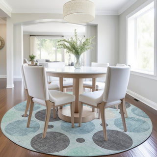 Piper Looms Chantille Geometric ACN1949 Teal Machine Washable Area Rug Round Lifestyle Image Feature