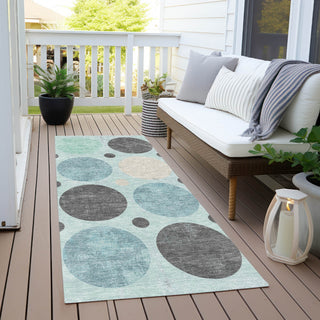 Piper Looms Chantille Geometric ACN1949 Teal Machine Washable Area Rug Runner Outdoor Lifestyle Image Feature