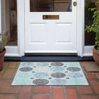 Piper Looms Chantille Geometric ACN1949 Teal Machine Washable Area Rug Scatter Outdoor Lifestyle Image Feature