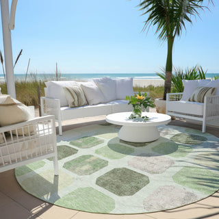 Piper Looms Chantille Geometric ACN1950 Aloe Machine Washable Area Rug Round Outdoor Lifestyle Image Feature
