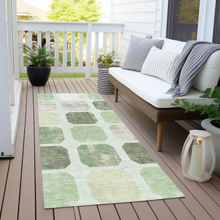 Piper Looms Chantille Geometric ACN1950 Aloe Machine Washable Area Rug Runner Outdoor Lifestyle Image Feature