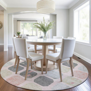 Piper Looms Chantille Geometric ACN1950 Blush Machine Washable Area Rug Round Lifestyle Image Feature