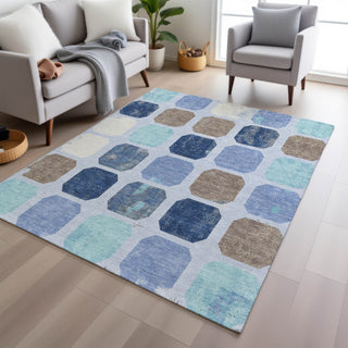 Piper Looms Chantille Geometric ACN1950 Denim Machine Washable Area Rug Lifestyle Image Feature