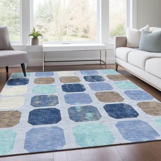 Piper Looms Chantille Geometric ACN1950 Denim Machine Washable Area Rug Lifestyle Image Feature