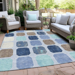 Piper Looms Chantille Geometric ACN1950 Denim Machine Washable Area Rug Outdoor Lifestyle Image Feature