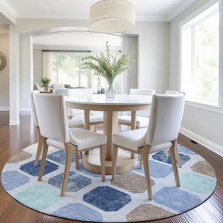 Piper Looms Chantille Geometric ACN1950 Denim Machine Washable Area Rug Round Lifestyle Image Feature