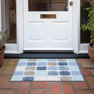 Piper Looms Chantille Geometric ACN1950 Denim Machine Washable Area Rug Scatter Outdoor Lifestyle Image Feature