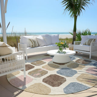 Piper Looms Chantille Geometric ACN1950 Linen Machine Washable Area Rug Round Outdoor Lifestyle Image Feature