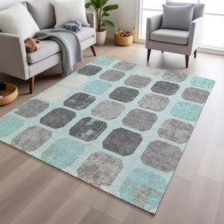 Piper Looms Chantille Geometric ACN1950 Teal Machine Washable Area Rug Lifestyle Image Feature