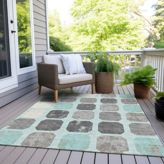 Piper Looms Chantille Geometric ACN1950 Teal Machine Washable Area Rug Outdoor Lifestyle Image Feature