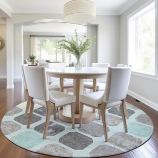 Piper Looms Chantille Geometric ACN1950 Teal Machine Washable Area Rug Round Lifestyle Image Feature