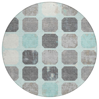 Piper Looms Chantille Geometric ACN1950 Teal Machine Washable Area Rug Round Main Image