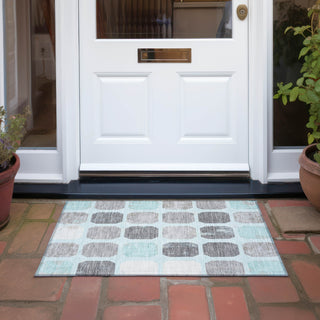 Piper Looms Chantille Geometric ACN1950 Teal Machine Washable Area Rug Scatter Outdoor Lifestyle Image Feature