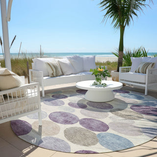 Piper Looms Chantille Geometric ACN1951 Plum Machine Washable Area Rug Round Outdoor Lifestyle Image Feature