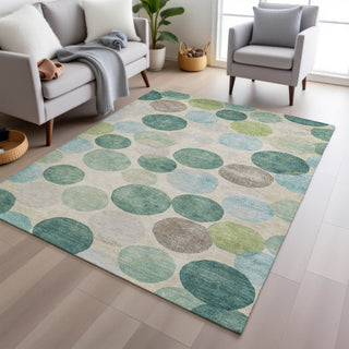 Piper Looms Chantille Geometric ACN1951 Teal Machine Washable Area Rug Lifestyle Image Feature