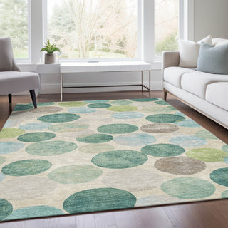 Piper Looms Chantille Geometric ACN1951 Teal Machine Washable Area Rug Lifestyle Image Feature
