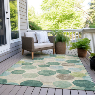 Piper Looms Chantille Geometric ACN1951 Teal Machine Washable Area Rug Outdoor Lifestyle Image Feature