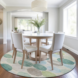Piper Looms Chantille Geometric ACN1951 Teal Machine Washable Area Rug Round Lifestyle Image Feature