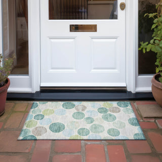 Piper Looms Chantille Geometric ACN1951 Teal Machine Washable Area Rug Scatter Outdoor Lifestyle Image Feature