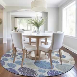 Piper Looms Chantille Geometric ACN1952 Navy Machine Washable Area Rug Round Lifestyle Image Feature