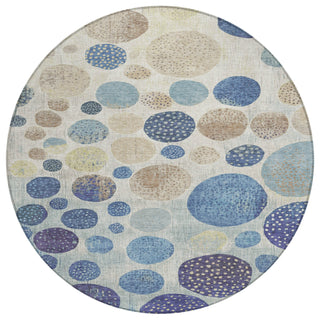 Piper Looms Chantille Geometric ACN1952 Navy Machine Washable Area Rug Round Main Image
