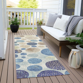 Piper Looms Chantille Geometric ACN1952 Navy Machine Washable Area Rug Runner Outdoor Lifestyle Image Feature