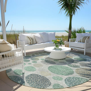 Piper Looms Chantille Geometric ACN1952 Sage Machine Washable Area Rug Round Outdoor Lifestyle Image Feature