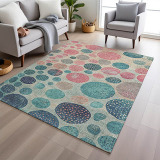 Piper Looms Chantille Geometric ACN1952 Teal Machine Washable Area Rug Lifestyle Image Feature