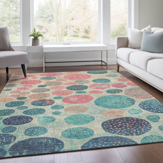 Piper Looms Chantille Geometric ACN1952 Teal Machine Washable Area Rug Lifestyle Image Feature
