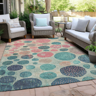 Piper Looms Chantille Geometric ACN1952 Teal Machine Washable Area Rug Outdoor Lifestyle Image Feature