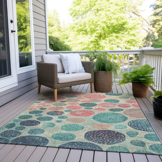 Piper Looms Chantille Geometric ACN1952 Teal Machine Washable Area Rug Outdoor Lifestyle Image Feature