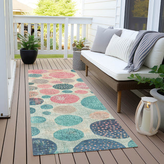 Piper Looms Chantille Geometric ACN1952 Teal Machine Washable Area Rug Runner Outdoor Lifestyle Image Feature