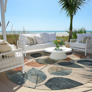 Piper Looms Chantille Floral ACN1953 Beige Machine Washable Area Rug Round Outdoor Lifestyle Image Feature