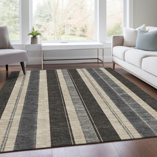 Piper Looms Chantille Stripes ACN1954 Black Machine Washable Area Rug Lifestyle Image Feature