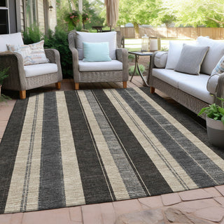 Piper Looms Chantille Stripes ACN1954 Black Machine Washable Area Rug Outdoor Lifestyle Image Feature