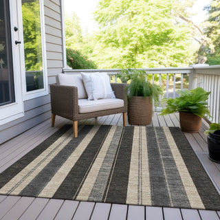 Piper Looms Chantille Stripes ACN1954 Black Machine Washable Area Rug Outdoor Lifestyle Image Feature