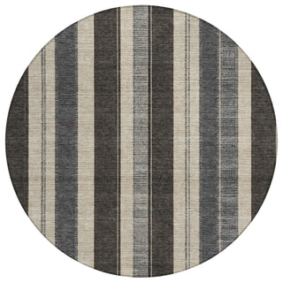 Piper Looms Chantille Stripes ACN1954 Black Machine Washable Area Rug Round Main Image