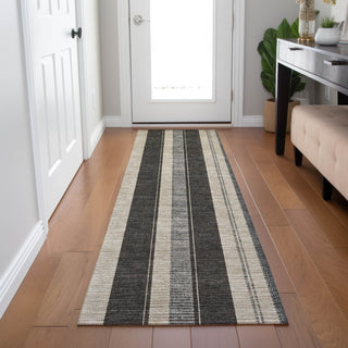 Piper Looms Chantille Stripes ACN1954 Black Machine Washable Area Rug Runner Lifestyle Image Feature