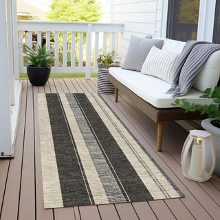 Piper Looms Chantille Stripes ACN1954 Black Machine Washable Area Rug Runner Outdoor Lifestyle Image Feature