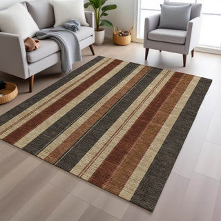 Piper Looms Chantille Stripes ACN1954 Chocolate Machine Washable Area Rug Lifestyle Image Feature