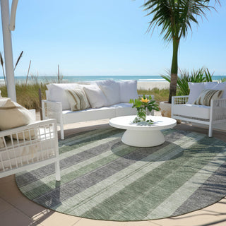Piper Looms Chantille Stripes ACN1954 Green Machine Washable Area Rug Round Outdoor Lifestyle Image Feature