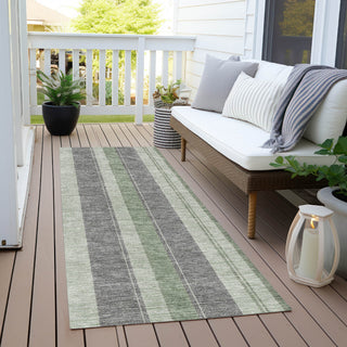 Piper Looms Chantille Stripes ACN1954 Green Machine Washable Area Rug Runner Outdoor Lifestyle Image Feature