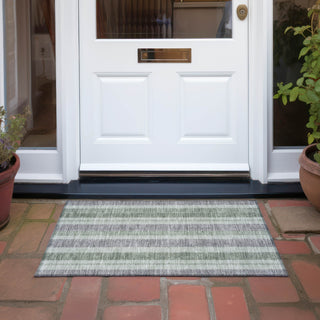 Piper Looms Chantille Stripes ACN1954 Green Machine Washable Area Rug Scatter Outdoor Lifestyle Image Feature